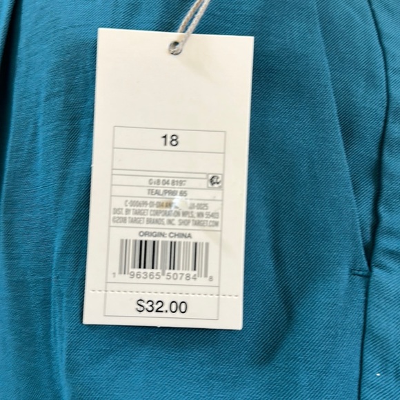 A New Day Teal Pleated Trouser Pant Front Slash Pocket Belted Size 2 & 18 avail. - Picture 10 of 12